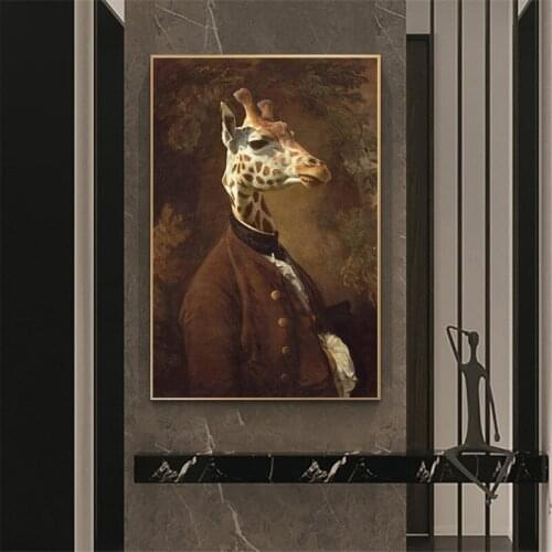 Giraffe in Dress Classical Canvas Paintings On the Wall Art Posters and Prints Portrait of Mr. Giraffe Canvas Art Wall Pictures
