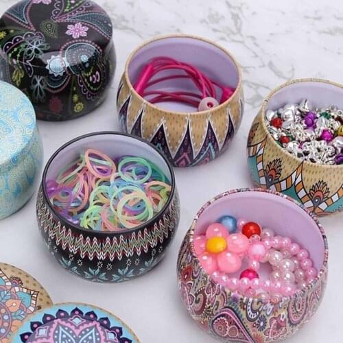 1PC Mini Elegant Flower Tin Box DIY Candle Jar Balm Round Empty Iron Box Portable jewelry Lipstick Zipper Storage Box