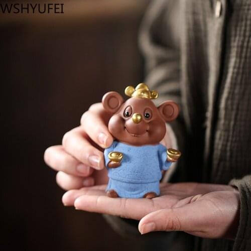 1 PCS Handmade Purple Clay Tea pet mouse Statue tea Figurine Lucky Ornament Boutique oolong tea table Accessories decoration