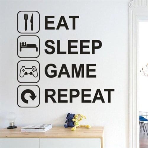 1X Eat Sleep Game Repeat Wall Sticker Removable Decal Mural Bedroom Home Decor Living Room Funny Life Quote Decals Gamer D207