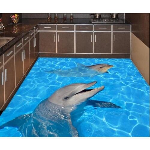 3d floor painting wallpaper Dolphin water 3d floor painting pvc self-adhesive wallpaper 3d pvc wallpaper 3d flooring