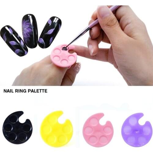 5pcs Beauty Polish Palette Nail Art Dish Plastic Finger Ring palette UV Gel Painting Tool Pigment Plate Holder Color Manicure
