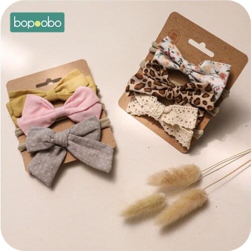 Bopoobo Baby Bowknot Head Flower Set Stretch Nylon Headband Newborn Pure Color Headdress Photography props Kids Accessories Gift