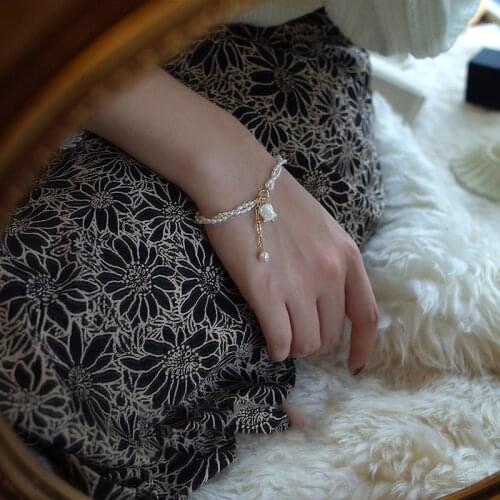 Natural Freshwater Pearl Bracelet 14K Gold Filled Jewelry Women Natural Shell Lily of The Valley Pendant Double Layer Bracelet