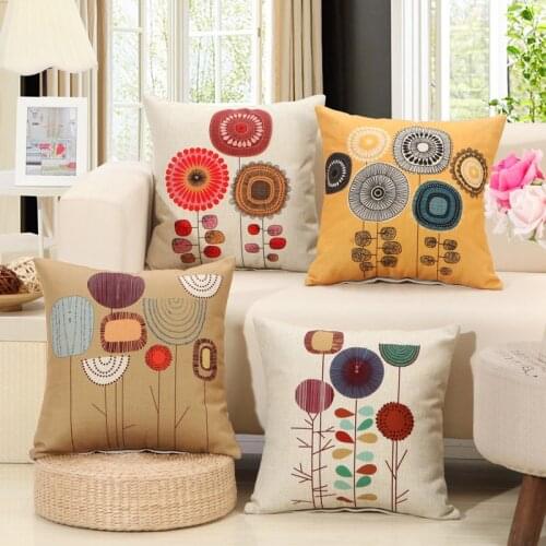 Flower Pattern Cushion Cover Fashion Cotton Linen Throw Pillow Seat Car Home Decor Sofa Bed Decorative Pillowcase 45x45cm