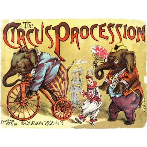 CIRCUS ART PROCESSION ELEPHANT CLOWN VINTAGE USA Art print Silk poster Home Wall Decor