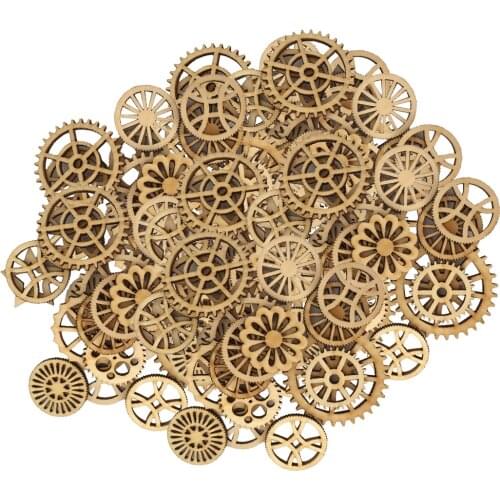100x Assorted Size Wooden Gear Craft Embellishment Gift Tag Wood Ornaments for Scrapbooking Painting Drawing Craft 25-50mm