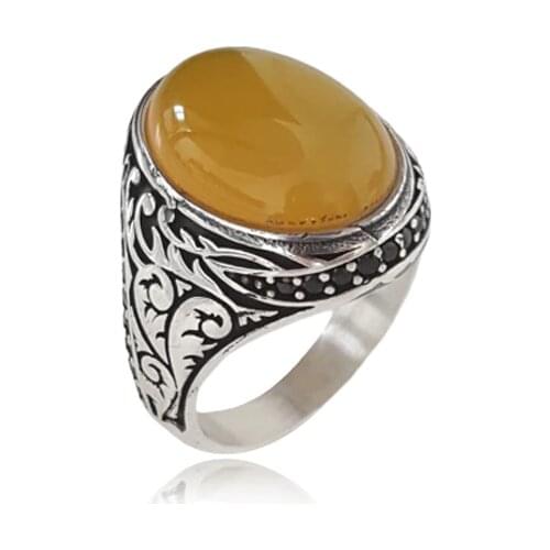 Original Trendy New Hot Sale Turkish Antique 925 Silver Ottoman Rings Agate Ring for Man Accessorie Fashion Vintage Fine Jewelry