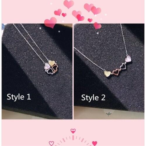 S925 Sterling Silver Necklace Woman Fine Jewelry Heart Set of Two Pendant Cross Chain Charm Flower Choker Clover Oyster Shell