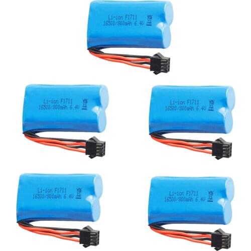 5PCS/lot 6.4V 800mAh Lipo Battery for WLToys 18628 18629 18428 18429 remote high-speed Car Toy SM4P Connector Spare Parts 6.4 V