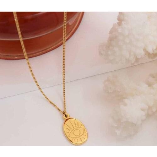 Minimalist Ellipse Eye Stainless Steel Necklaces Womens Chic Gold Metal Geometric Pendant Necklace Jewelry Collares Para Mujer