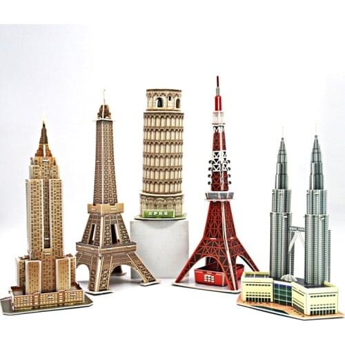 Montessori DIY Handmade Paper 3D Puzzle Toys Cubicfun Tower Model Assembly Jigsaw Puzzle Education Kids Toys Desk Decoration