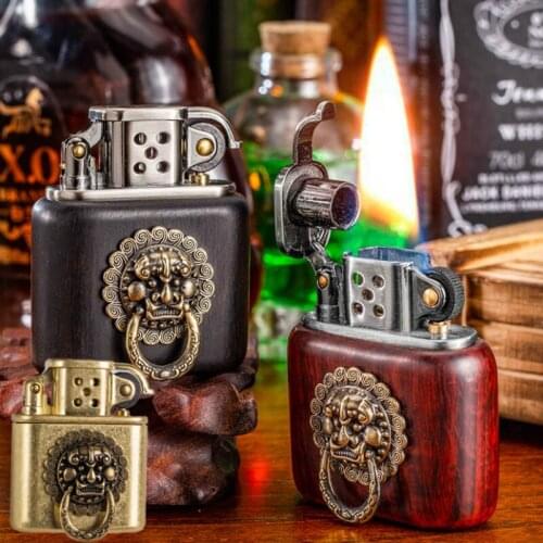 New gifts for men and women in 2021 pure copper mahogany god animal coal relief oil lighter grinding wheel retro business stage