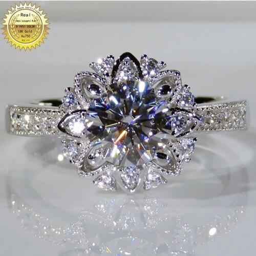 Solid Au750 18K Gold Rings 1 2 3 4 5 Carat D color VVS Round cut Wedding Rings