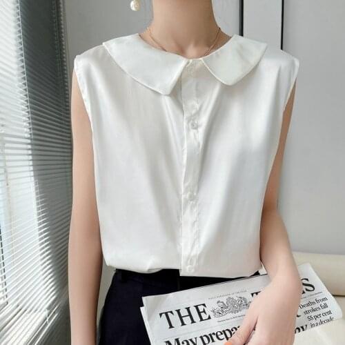 Summer solid 2011 color sleeveless temperament commuter cardigan White Chiffon slim baby collar single breasted shirt
