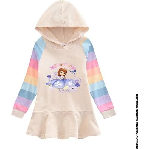 Sofia Girls Hoodie Dress New Dresses for Girls Cartoon Rainbow Childrens Dress LOL Girl Casual Clothes Original Disney
