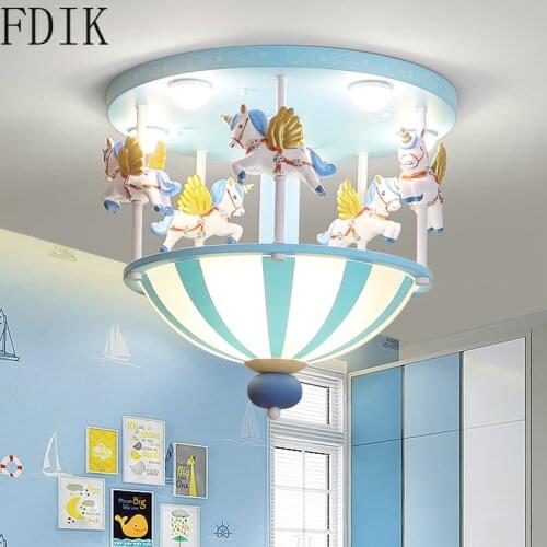Children Resin Ceiling Light Modern Boys Girls Pricess Room Lamp for Kids Room Bedroom Home Decor Lighting Led Pony Luminaire