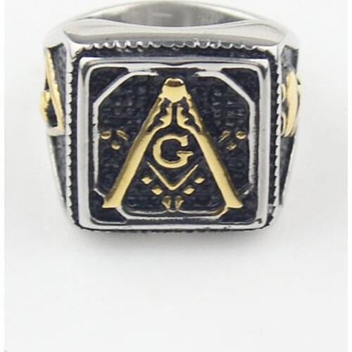 Silver color Gold color Mens Square Freemason Masonic Templar Ring US SIZE 7/8/9/10/11/12/13/14