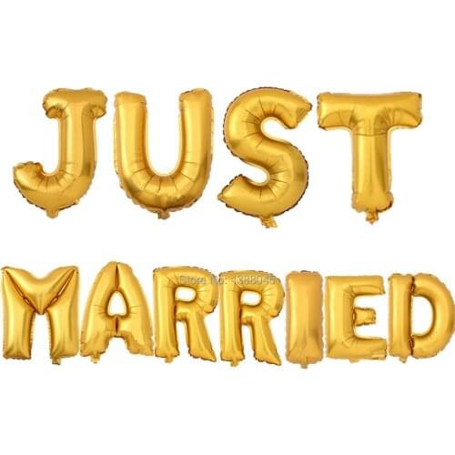 11pcs/lot Gold Silver JUST MARRIED Foil Balloons Wedding Party Decoration Marriage Banner Love Valentines Day Party Decor