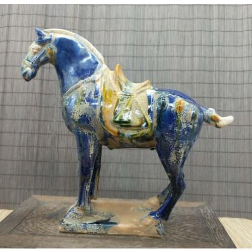 Collect China Ceramics Tri-Color Glazed Pottery Tang Dynasty War-horse Statue