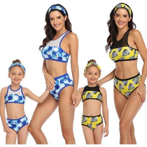 Sexy Mesh Patchwork Bikini Parent Child Swimsuit High Waist Swimwear Women Bikini Set Two Pieces Bathing Suit Girls Beachwear