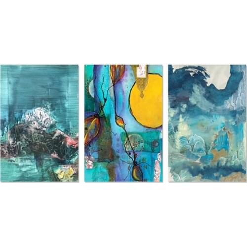 Modern Yellow Blue Graffiti Watercolor Canvas Painting Wall Art Nordic Colorful Picture Posters Print Living Room Corridor Decor