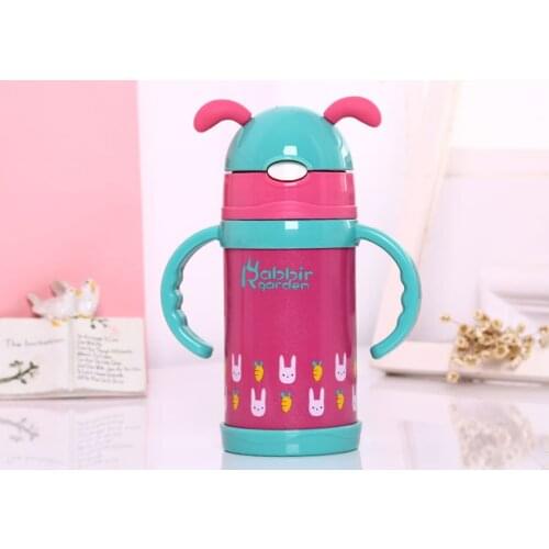 300ML Thermos Cup Bottle With Silicone Straw Stainless Steel One Touch Vacuum Flasks Cartoon Thermocup BPA Free Travel For Kids