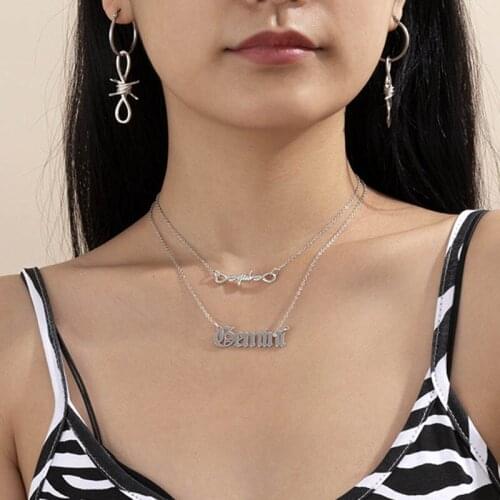 Vintage Punk Twisted Chains Letters Pendant Necklace for Women Creative Geometric Razor Blade Earrings Party Jewelry Sets