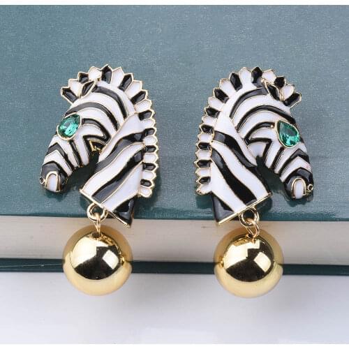 Vintage Gold Ball Pendants Earrings For Women Zebra Earrings Metal Dangle Drop Earrings Animal Statement Jewelry Gifts
