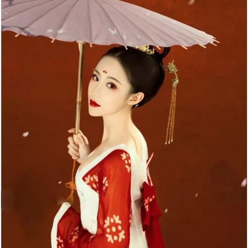 Xing Hua Wei Yu Red High Waist Tang Princess Photography Costume Hanfu with Big Back Butterfly Aesthetic Stage Show Performance