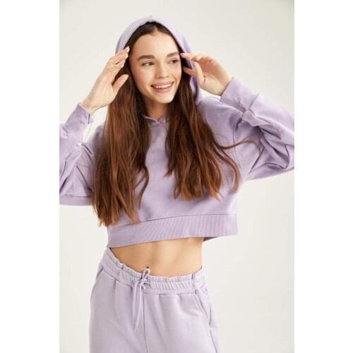 DeFacto Spring Woman Sweatshirts Relax Fit Crop Top Hoodie Sporty Look Dailywear Aesthetic Warm Casual-T5980AZ21SP