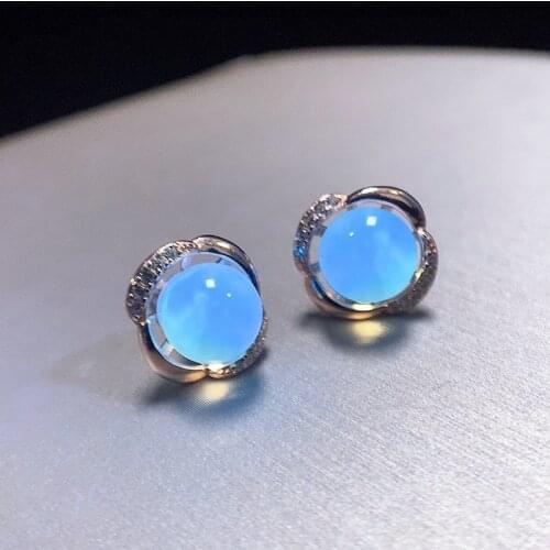 S925 Sterling Silver Inlaid Natural Amber Blue Amber AAA Zircon Earrings Temperament Simple Earrings Women