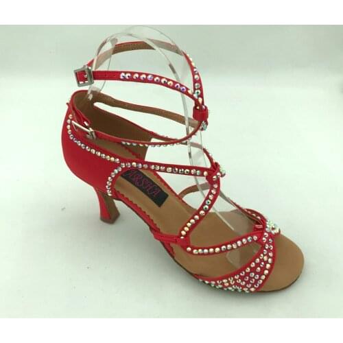 Hot Sale womens latin dance shoes ballroom salsa dance shoes with rhinestones 6221R-crystal