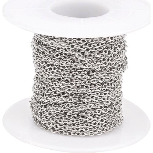 304 Stainless Steel Cross Chains, Unwelded, Stainless Steel Color, 2.4x1.9x0.4mm; about 10m/roll