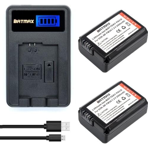 2pcs NP-FW50 NP FW50 Camera Battery + USB LCD Display Charger for SONY NEX 5T 5R 5TL 5N 5C 5CK A7R A7 F3 3N 3CA55 A37 A5000