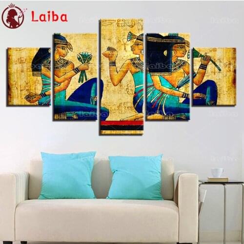 5 Pcs Vintage Ancient Egypt Pharaohs Girls Paintings diamond paintings full drill 5d diamond mosaic novelties 3d handmade art