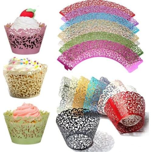 50pcs Cupcake Wrappers Filigree Vine Lace Cup Wrap Liners Wedding Party Decor