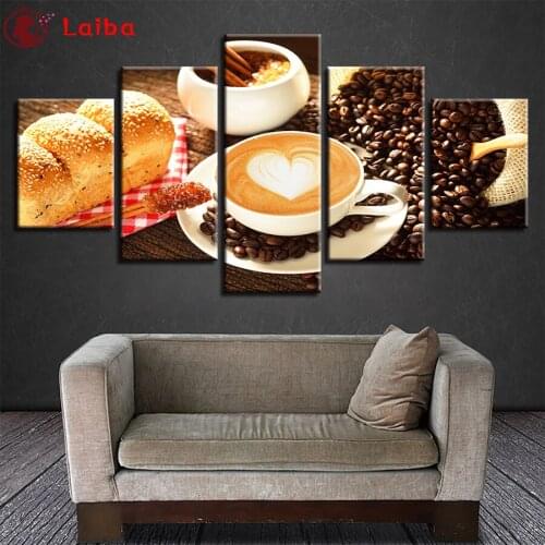 Diamond painting Hot selling home art, coffee, bread diamond embroidery full square/round drill puzzles gifts for 5pcs