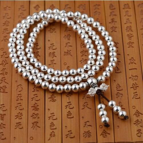 Solid 925 sterling Silver 108pcs bead men women pray Bracelet Bangle Jewelry A45