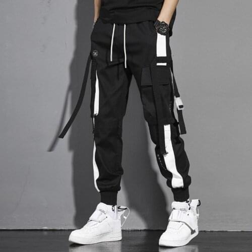 Cargo Pants Joggers Men Black Harem Pants Multi-pocket Ribbons Man Sweatpants Streetwear Casual Pants Elastic Waist Male Trouser