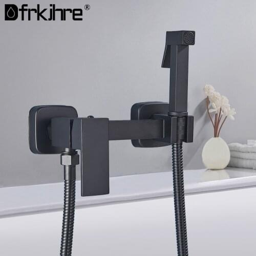 Black Chrome Bidet Faucet Brass Shower Tap Wall Mounted Cold Hot Water Mixer Crane Square Shower Sprayer Head Tap Toilet Faucets