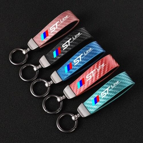 Color Carbon Leather Car Key Chain 360 Degree Rotating Horseshoe Ring for ford focus STline ST line MK2 MK3 ST Stline Mondeo Car