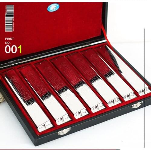 7Pcs/set Swan Harmonica 24 Hole Golden Color Tremolo Harp with Gift Box Musical Instrument Harmonica for Collect