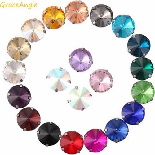 GraceAngie 50pcs/lot Mix Fancy Colors Resin Sew On Rhinestones With Claw Pendant Charms For fashion Jewelry Making 8-16mm