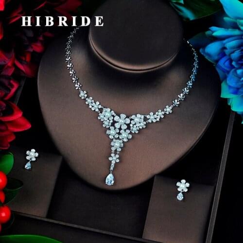 HIBRIDE New Arrival Charm Bridal Jewelry Set Long Earring Necklace Pendant Fashion Women Jewelry Brinco Gifts N-677