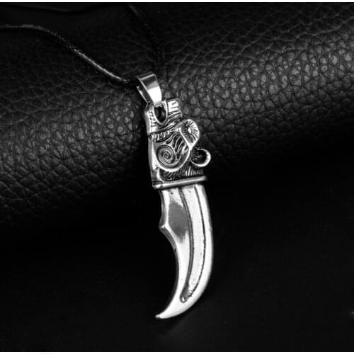 TV Jewelry Viking Bear Head Knife Pendants&Necklace Norse Mythology Amulet Neckwear Colar Leather Rope