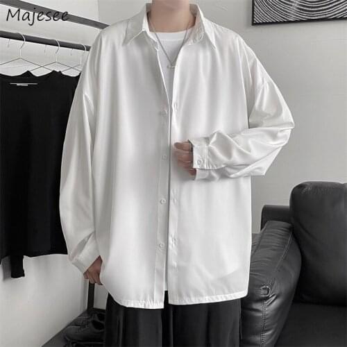 Men Solid Color Shirts Long Sleeve Summer Draped Loose Oversize Vintage Hip-hop High Street All-match Summer Sun-proof Outwear