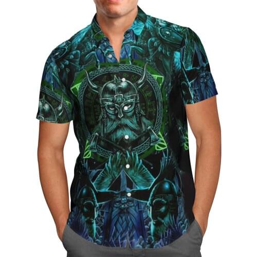 2021 New 3D Printing Viking Hawaii Blue Shirt Men Summer Short-sleeved Beach Shirt Men Shirts Oversize Camisa Masculina 5XL-13