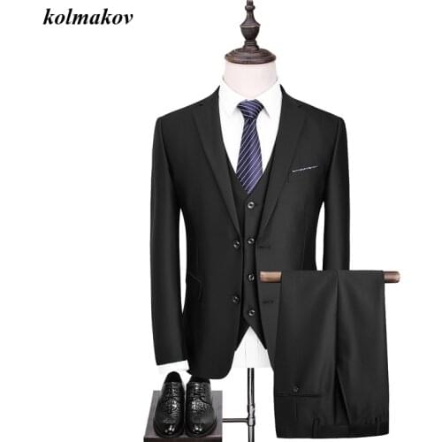 New Style Men High-end Boutique Suit High Quality Business Casual Solid Slim Mens Suit Jacket (Jacket, Vest And Pants) S-3XL