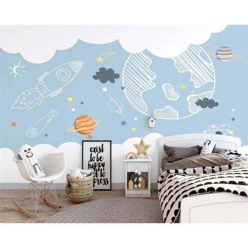 Beibehang Customize papel de parede 3d new Nordic minimalist cartoon space planet children background wallpaper papier peint